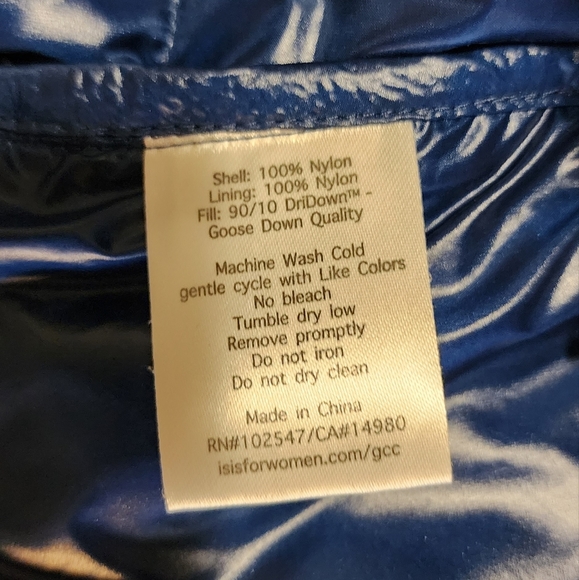 Isis Women's Shiny Blue Puffer Vest w/ Lt Green Trim, Size Large w/ DriDown Fill - Picture 5 of 7